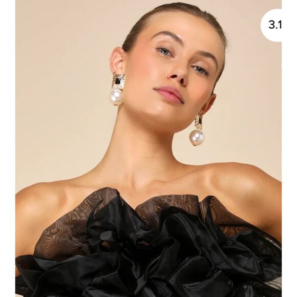 Lulus Women's Evening Excellence Black Ruffled Strapless Dress Sz XL NWOT # 1 - Picture 6 of 9